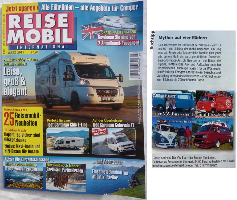 Vorstellung des Bulli-Buchs in der Zeitschrift "REISEMOBIL", Ausgabe März 2011