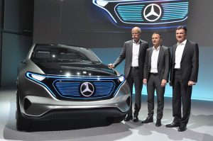 Studie Concept EQ: der Daimler-SUV der Zukunft. Im Foto von l.n.r.: Dr. Dieter Zetsche, Bodo Uebber, Wolfgang Bernhard.